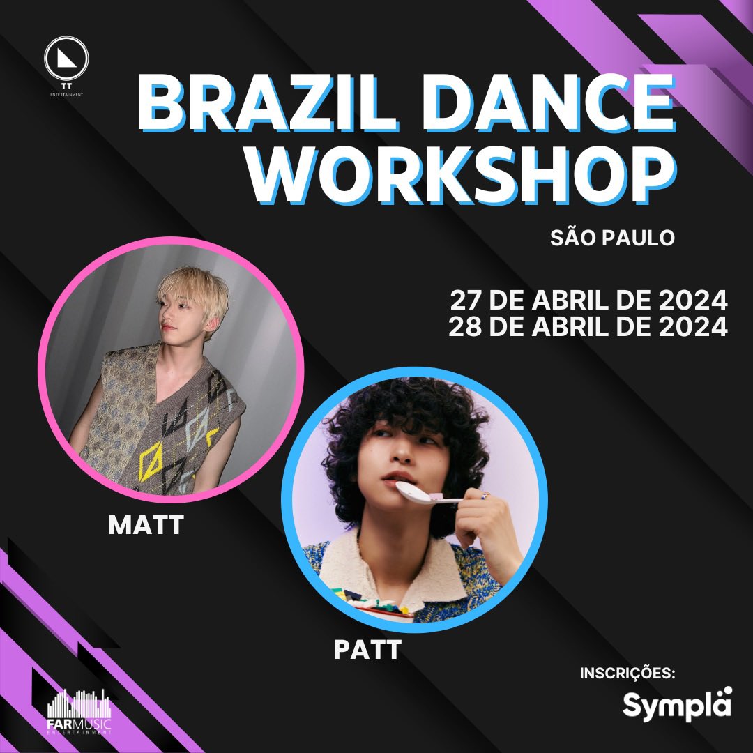 farmusicent's tweet photo. 🕺 BRAZIL DANCE WORKSHOP com Matt & Patt 🕺

Que tal participar de aulas incríveis com os coreógrafos que já brilharam com empresas como SM Entertainment e PLEDIS Entertainment, além de terem trabalhado com grupos como BTS, EXO, Seventeen, Loona, Super Junior, entre muitos outros?

🧵Segue o fio!
