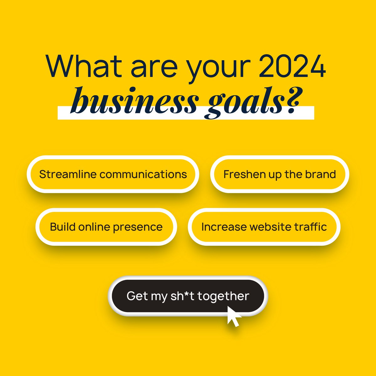 New year, new me, but no time to do anything about it? #relatable 😫

If you're looking for something specific, or just need to get your sh*t together, we've got you covered! From a fresh brand, to a full web-build project, to building your digital presence. Let's chat! 📞