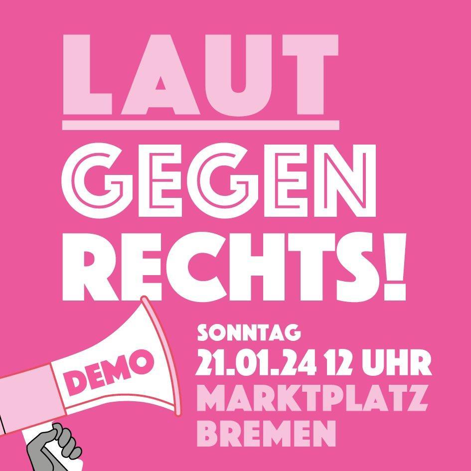 Sonntag geht es in #Bremen auf die Straße - laut gegen rechts! #zusammengegenrechts gibt es schon ein breites Bündnis, was immer weiter wächst. Kommt am Sonntag mit dazu, lässt uns zeigen: wir sind viele, wir sind laut, und für Rechtsextremismus ist hier kein Platz!