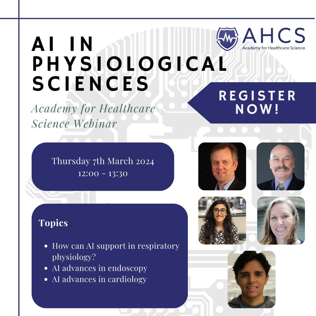 Continuing our AHCS Webinar Series on scientific leadership around AI, we are delighted to present three speakers at the cutting edge of AI in current clinical services. 

Join us on Thursday 7th March 12:00 - 13:30!

Register here: buff.ly/3vBKmmY 

#AHCS #AIWebinar