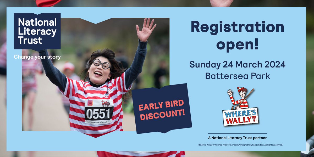 Ready for a fun fitness challenge? Sign up for an early bird discount to join us and hundreds of other Wallys for our annual #WheresWallyFunRun on 24 March in Battersea Park. Register today: literacytrust.org.uk/support-us/fun…