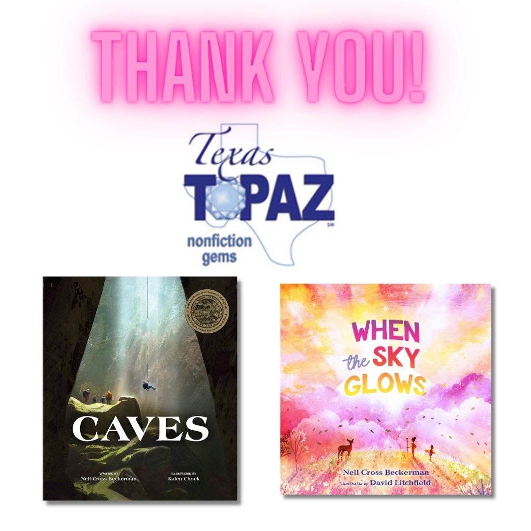 I'm stunned to learn that I have two books on the @TXLA Texas Topaz Nonfiction Reading List for both CAVES and WHEN THE SKY GLOWS. Kudos to the  teams behind both books and everyone on the list!! @SteamTeamBooks @hownowbooking #kidslovenonfiction