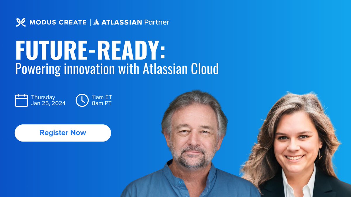 ModusCreate's tweet photo. Join us on January 25th for an exclusive webinar that will empower your team with the right tools and strategies needed for successful cloud adoption ☁️ https://t.co/SuzmBBvnBR  

#atlassian #atlassiancloud #cloudadoption #cloud #webinar https://t.co/9DrXodzMat