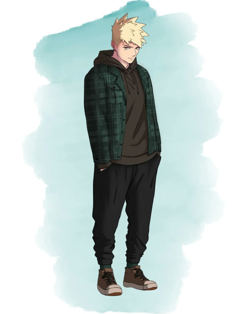 NyxDrawhine's tweet photo. Kacchan college AU casual (spring/fall) / date outfits 🧡

#kacchan https://t.co/iwyoki1CDi