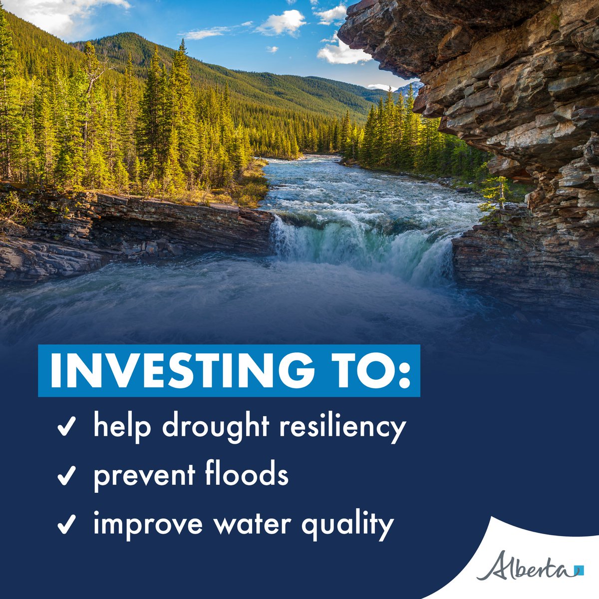 Alberta is investing to help the province be more naturally drought resilient, prevent floods, and improve water quality. By working with local communities and partners, we are helping mitigate the impacts of future floods & droughts in communities across the province.