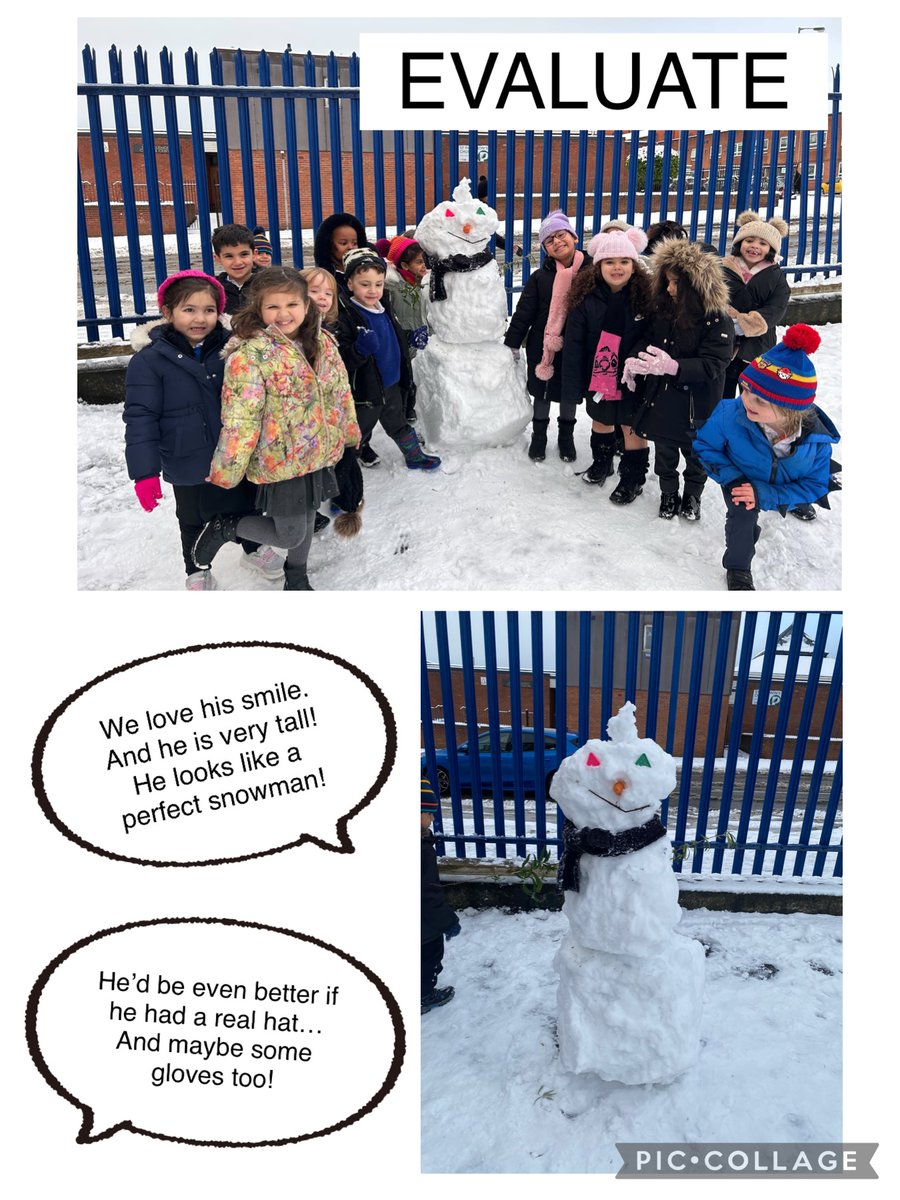 RAHStSilas's tweet photo. Today we used our DT skills, to build a snowman! We looked at real snowmen, made an equipment list and planned how we would build him. We then worked together to make him. Afterwards, we evaluated our work. We can't believe that our new friend "Snowy Rainbow" was taller than us! https://t.co/awPySoZL2j