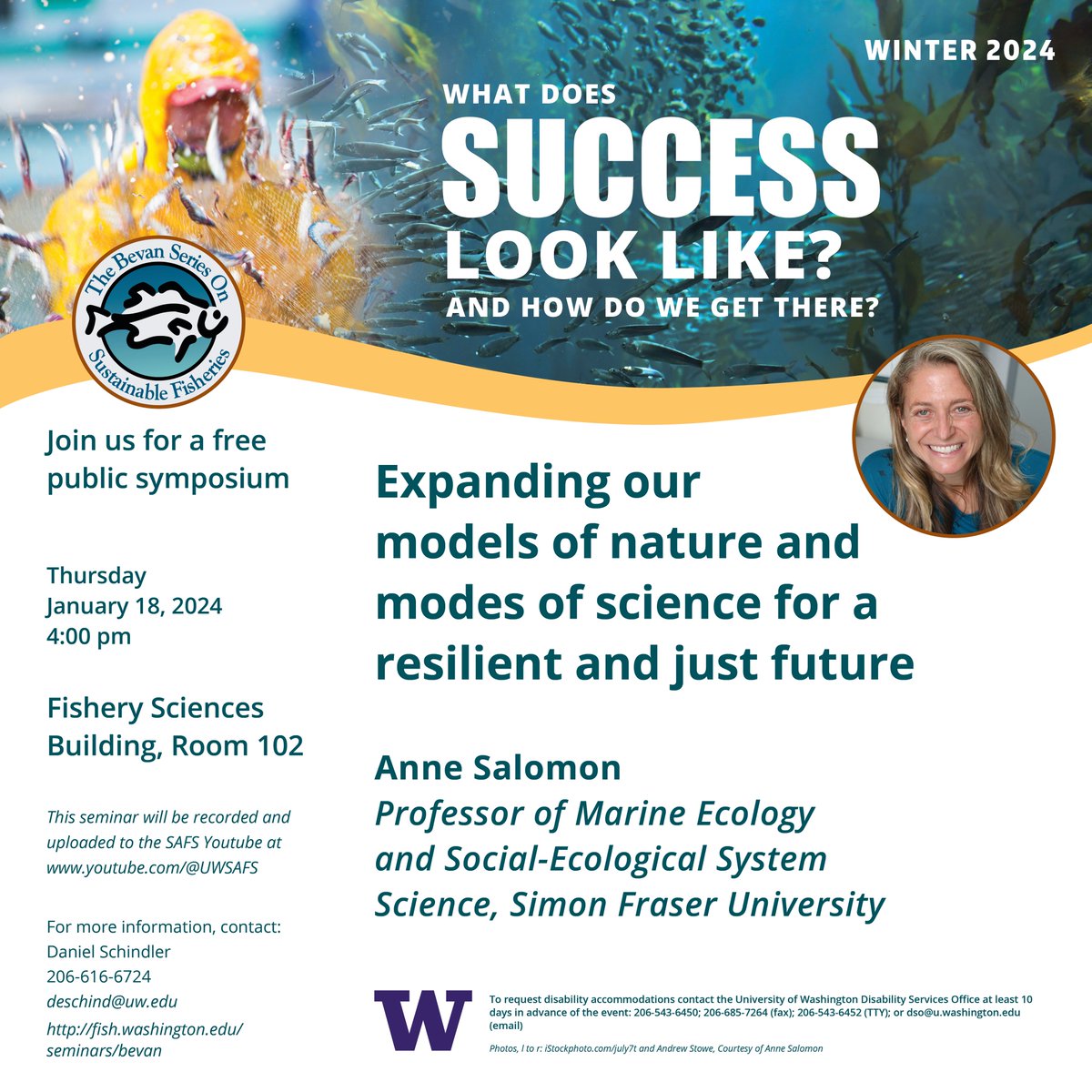 UW_SAFS's tweet photo. 📈 Expanding our models of nature &amp; modes of science for a resilience &amp; just future.

🐟 Join us for this week's #BevanSeries with Anne Salomon, Professor of Marine Ecology &amp; Social-Ecological System Science at @SFU.

🗓 Thurs 18 Jan
🕓 4pm
📍 FSH 102 

🐠 https://t.co/Awxecrzr62 https://t.co/aDnTno55ZL