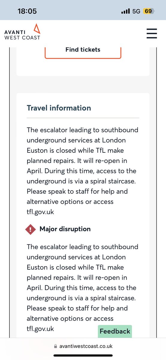 johnmorgansound's tweet photo. @AvantiWestCoast why is the 19:33 from Euston to Wilmslow cancelled? Your website just repeats the same information twice about escalators https://t.co/U5Lmz8oigd
