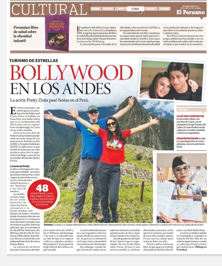MilaGPeru's tweet image. Dear @realpreityzinta, your trip is news today in the official newspaper of the Peruvian State @DiarioElPeruano 
@tanquedecasma 
#Pztravel #PreityZinta #PreityZintaPeru