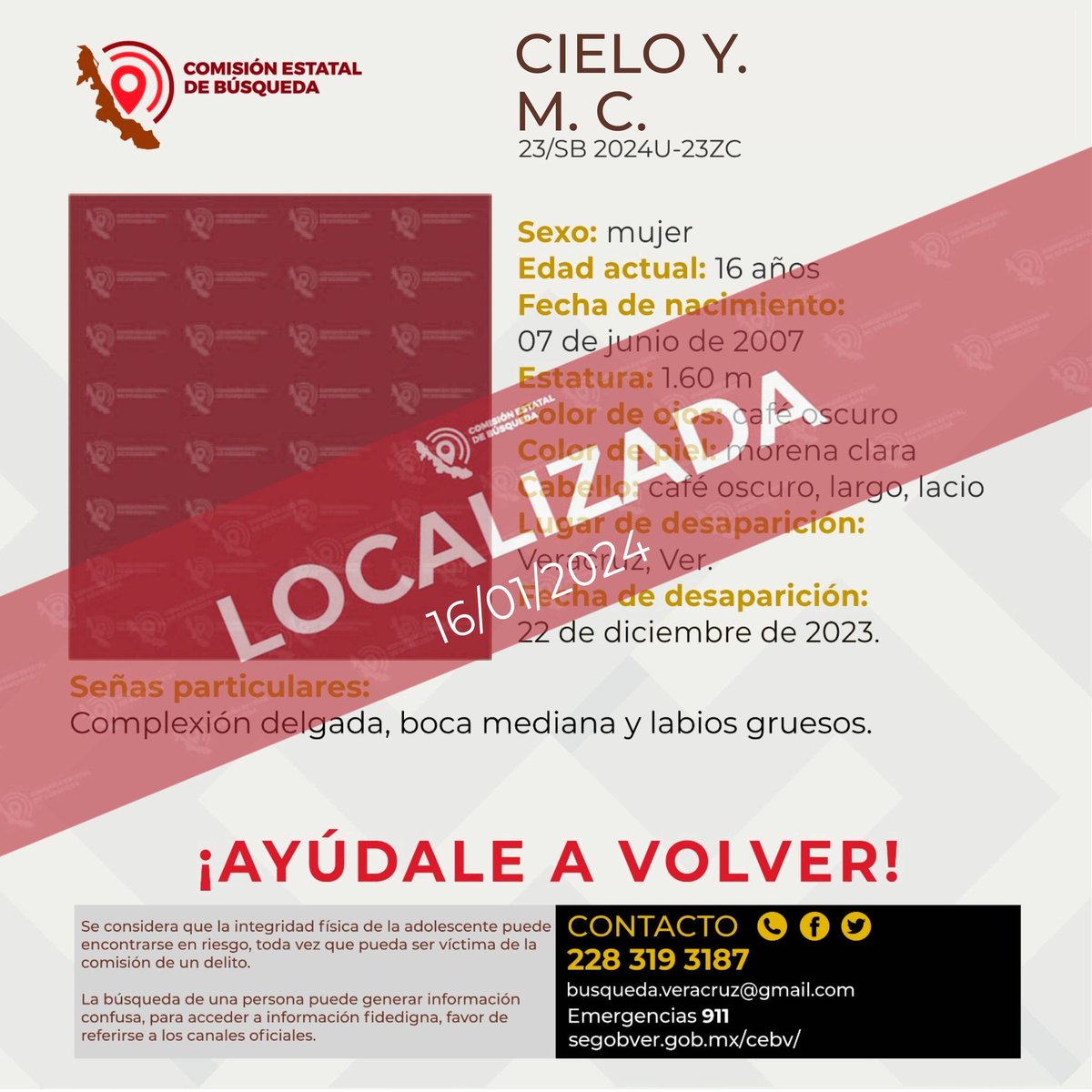 cebver's tweet photo. Agradecemos su colaboración por la localización de la adolescente Cielo Y. M. C. #Veracruz #BocadelRio #MedellindeBravo https://t.co/Ce7aT6ro6a