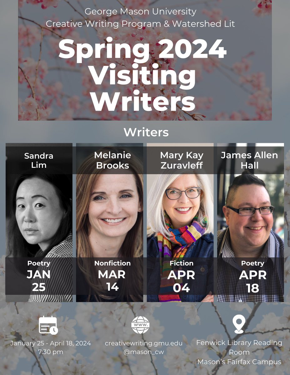 Hey Patriots! Another quick update for the Spring Visiting Writers Series: Author James Allen Hall who will be coming on April 18th. All evening programs will begin at 7:30 p.m.—in person in the Fenwick Library Reading Room on Mason’s Fairfax Campus. #gmuenglish #georgemason