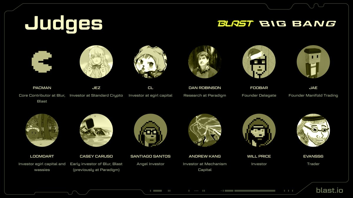 Blast will help winning teams connect with judges and other investors  looking to deploy millions into Blast-native dapps. Judges: @pacmanblur,  @izebel_eth, @CL207, @danrobinson, @0xfoobar, @_jaechung, @loomdart,  @caseykcaruso, @santiagoroel, @rewkang ...