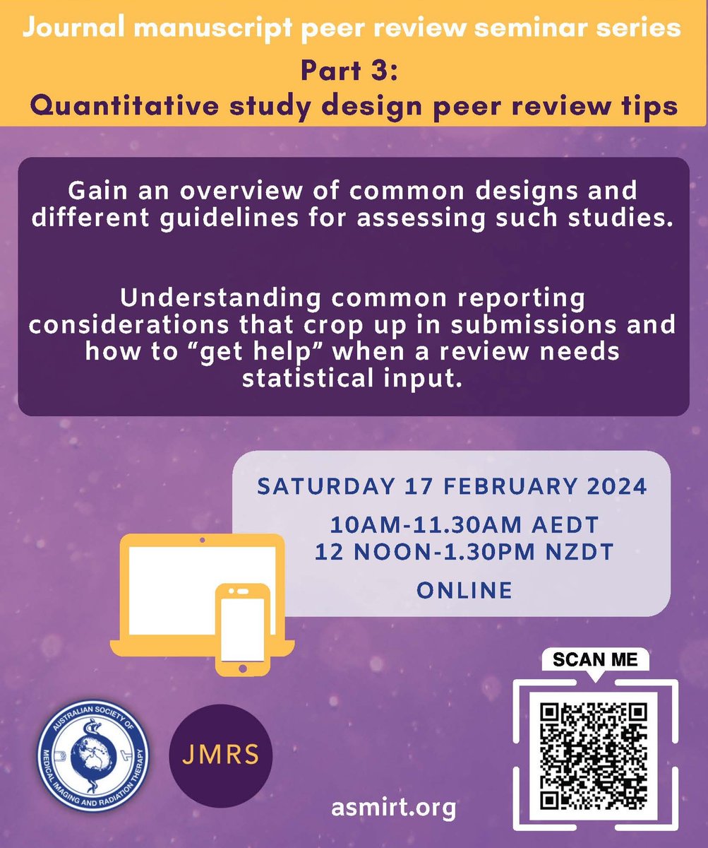 🤔What do peer reviewers look for in a manuscript with quantitative study design? This webinar is now a month away - why not Join in and learn more about reviewing or writing manuscripts with quantitative study design.🔎 @jmrsjournal @ASMIRTorg