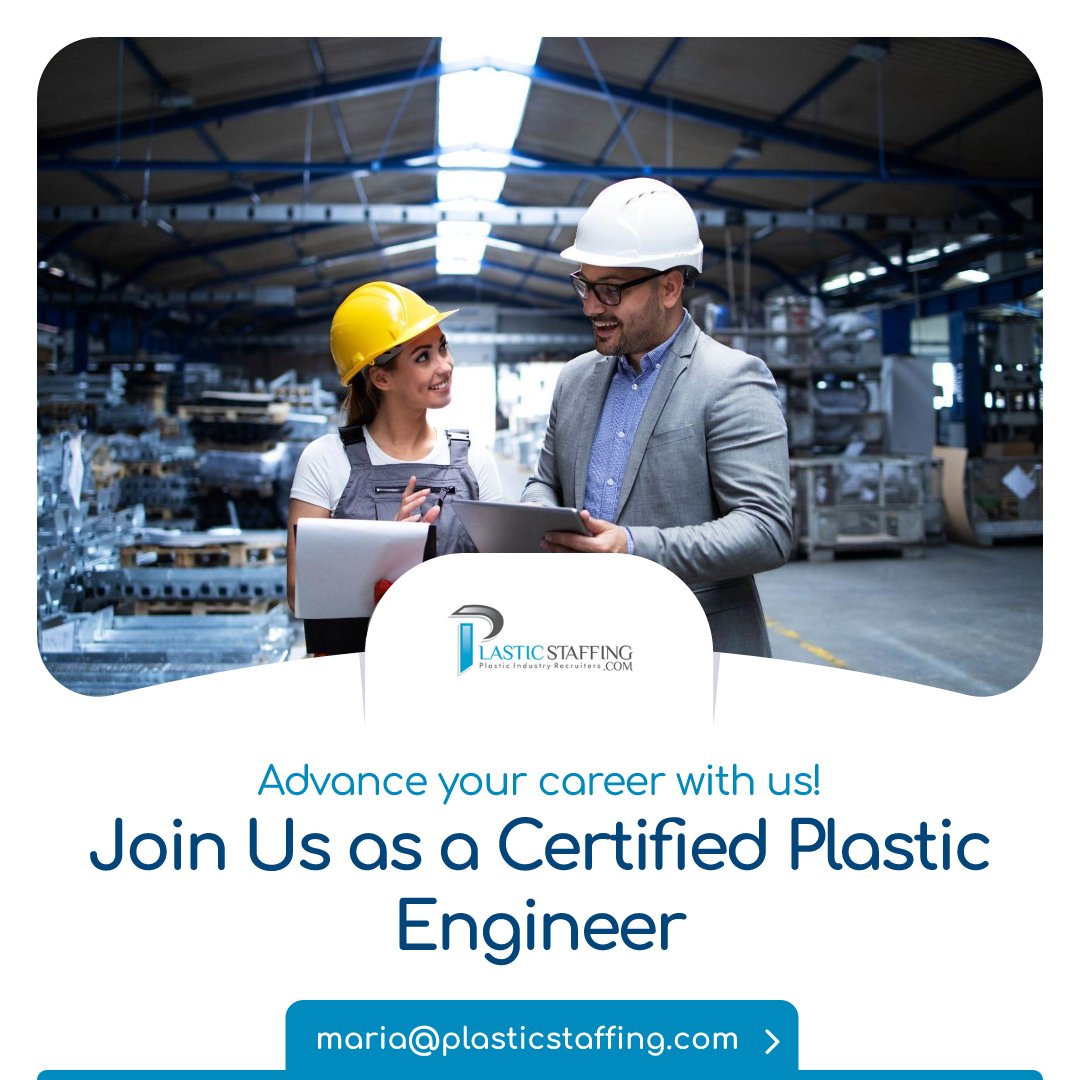 PlasticStaffing's tweet image. Shape the future of plastics as a Certified Plastic Engineer with PlasticStaffing! 🌐🔧 Explore this exciting career opportunity.

For inquiries, contact Maria Abelardo, our Division Director, at maria@plasticstaffing.com or (754) 241-9507.

#PlasticStaffingJobs #PlasticEngineer