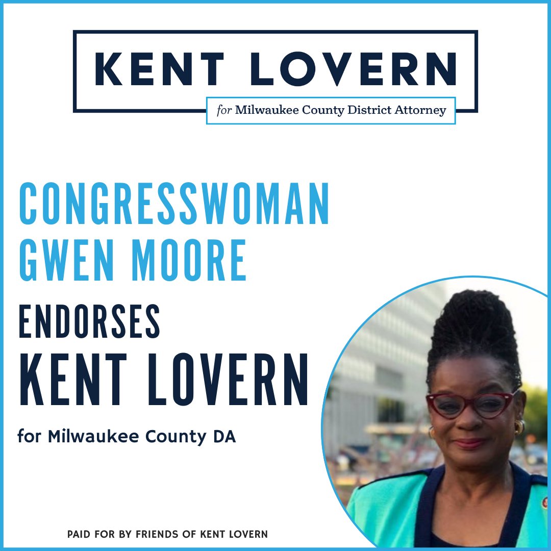 LovernForDA's tweet photo. Receiving @Gwen4Congress endorsement is a tremendous honor. Her advocacy for Milwaukee’s families and communities has always been an inspiration to me. https://t.co/zW7uD39XG4