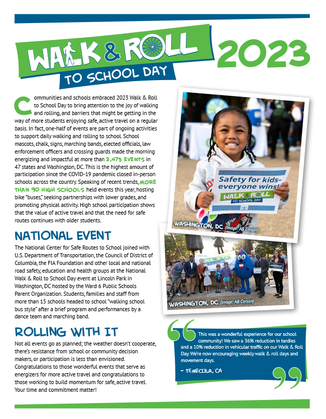 In 2023, there were 3,475 Walk & Roll to School Day events, the most since the COVID-19 pandemic. Read more about successes in promoting safe walking/biking to school last year in our annual report: walkbiketoschool.org/wp-content/upl…