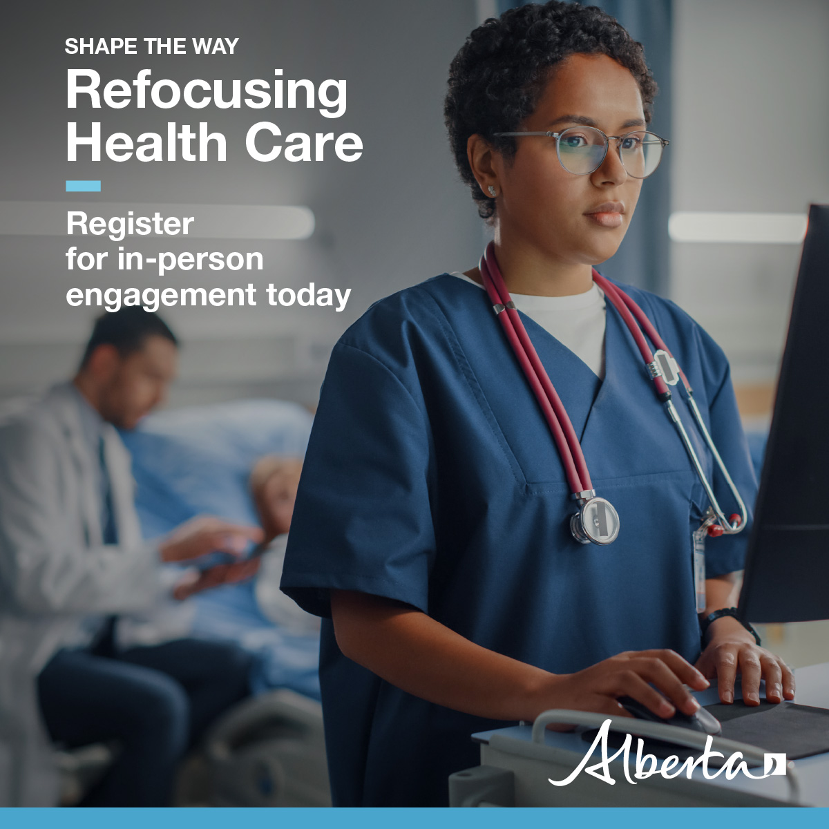 YourAlberta's tweet photo. The future of health care is in your hands. 
You're invited to attend an in-person engagement session to help us shape the health-care system. More than 40 sessions are happening across the province beginning on January 23. Register for one near you at https://t.co/uKoIw0Wgvi https://t.co/1jRmTikVen