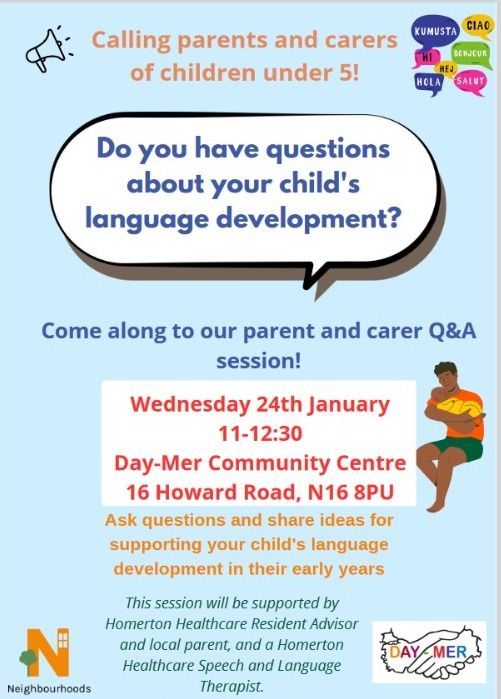 This parent workshop is running next week on Weds 24th January especially for families from Turkish & Kurdish communities at Day-Mer Community Centre 16 Howard Road, N16 8PU from 11am-12.30pm. Any questions, please email Marie on huh-tr.earlyinteractionproject@nhs.net