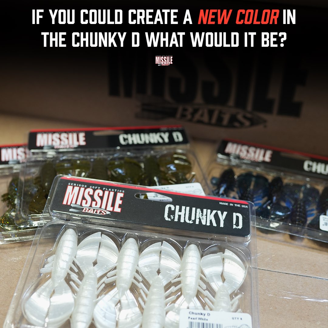 MISSILE_BAITS's tweet photo. If you could create a new color in the Chunky D, what would it be?
#missilebaits #bassfishing #newbaits https://t.co/A6AVaTqUP1