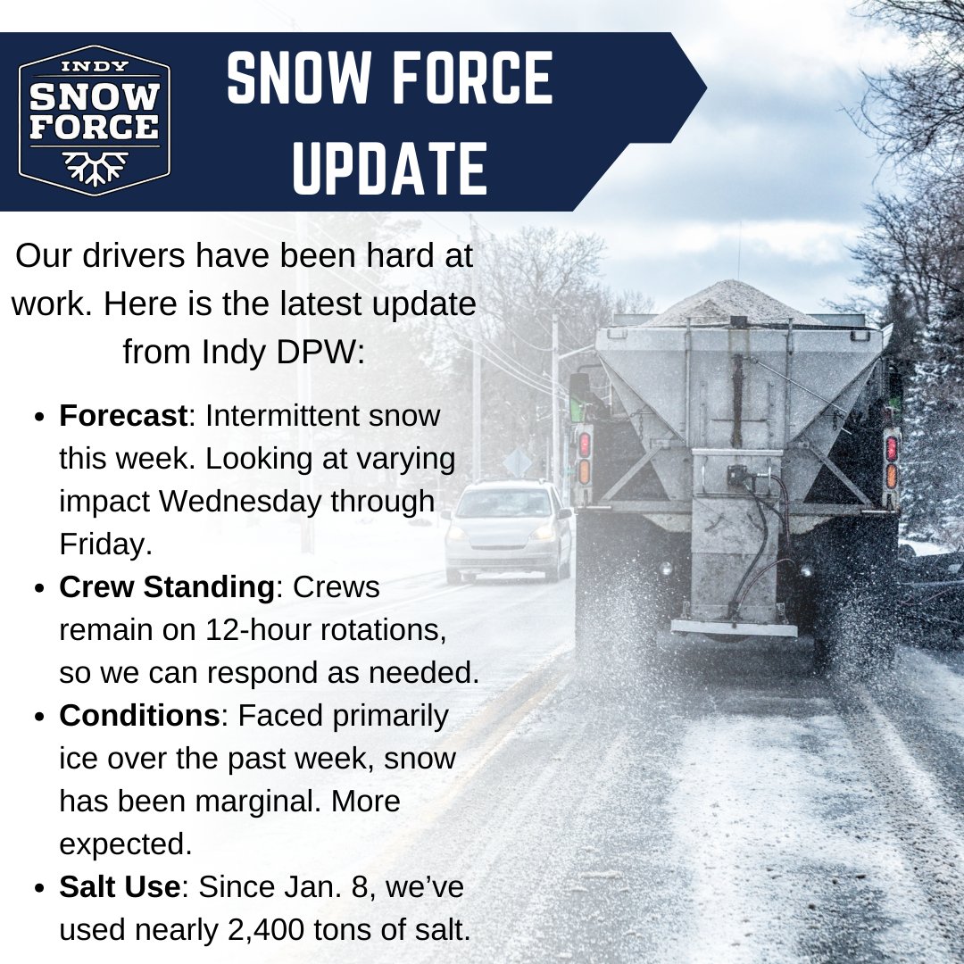 While the weather is clear today, mother nature is going to give us a second round soon. We’ve faced primarily ice and extreme cold over the last week. DPW used nearly 2,400 tons of salt since Jan. 8. Crews remains on 12-hour rotations to address weather Wednesday into Friday.