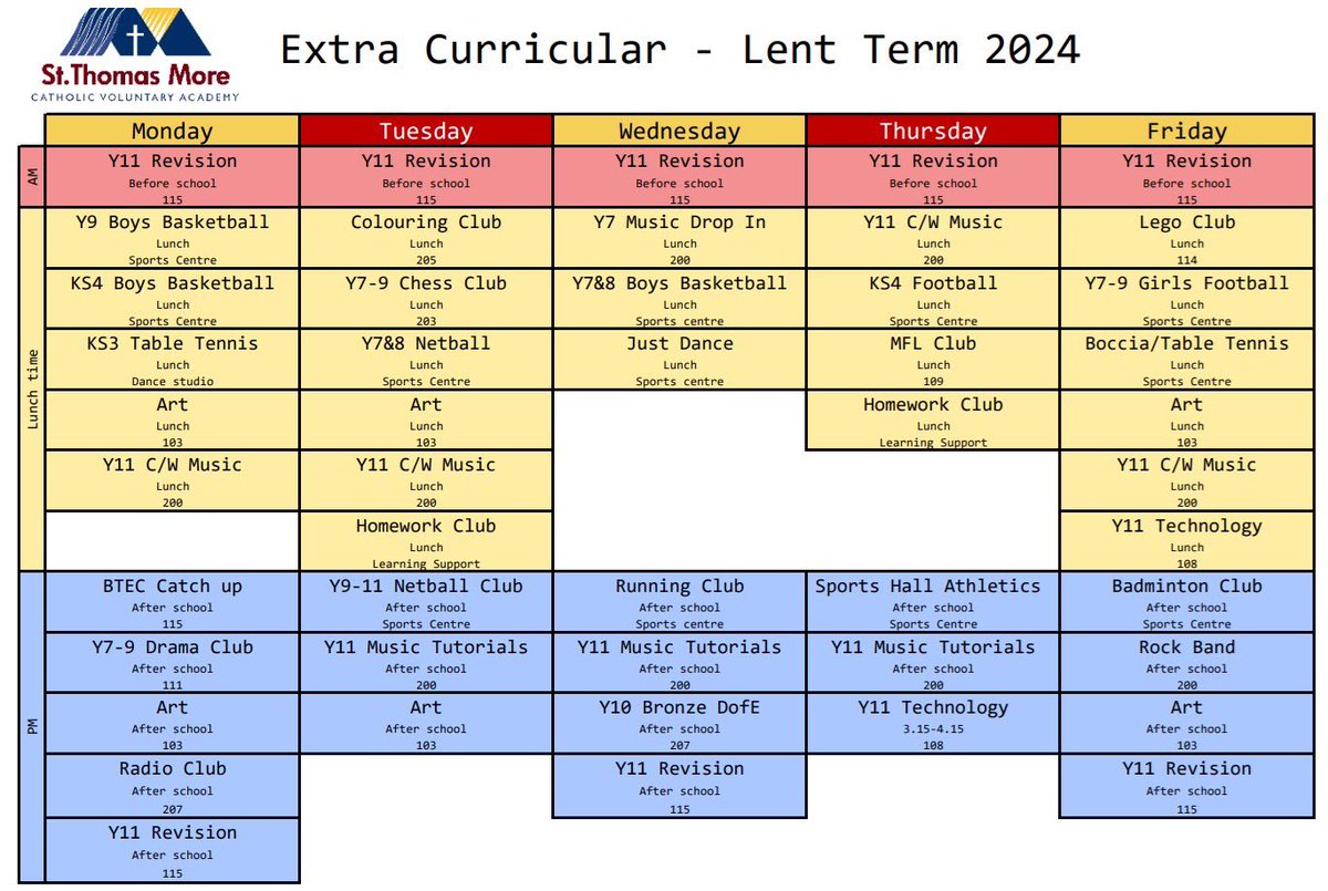 Here is our extra curricular timetable for this term. We’re very grateful to the staff that dedicate their time to providing these extra opportunities to our students. Is there something new that you will try? #ASPIRE #BeMore
