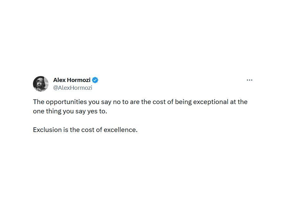 abhisheksengupt's tweet photo. #ThoughtForTonight : Great Message by @AlexHormozi
#business #entrepreneur #entrepreneurship #startup #lifestyle #lifestyleguide #lifestyles #Selfdevelopment #selfcare #selfimprovement #motivation #Success https://t.co/FTEZGbni1g