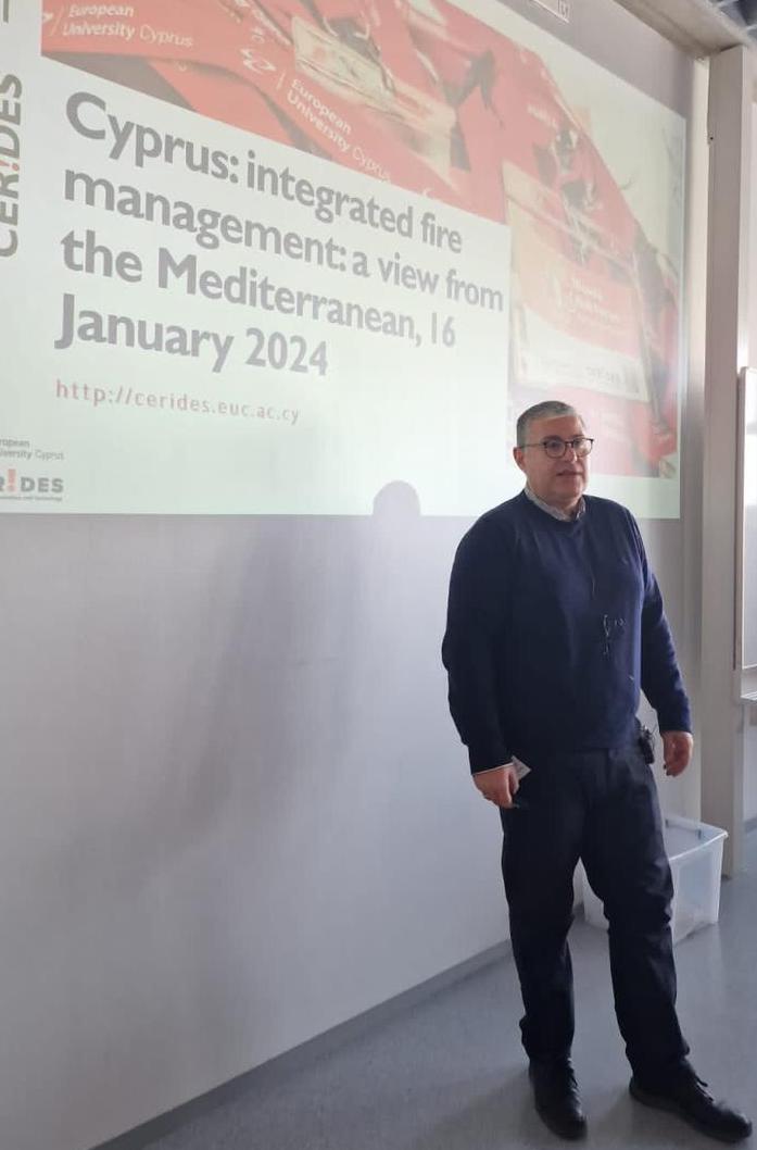 CoE_CERIDES's tweet photo. Prof. @GeorgeBoustras delivering the Keynote Speech at the #Pyrogeography Seminar currently taking place at @WUR Wageninges University &amp; Research. The theme of the speech is “An Integrated Fire Management Model for #Cyprus” @semedfire @EuropeanUniCy @eucresearch https://t.co/WKJ05iC8uH