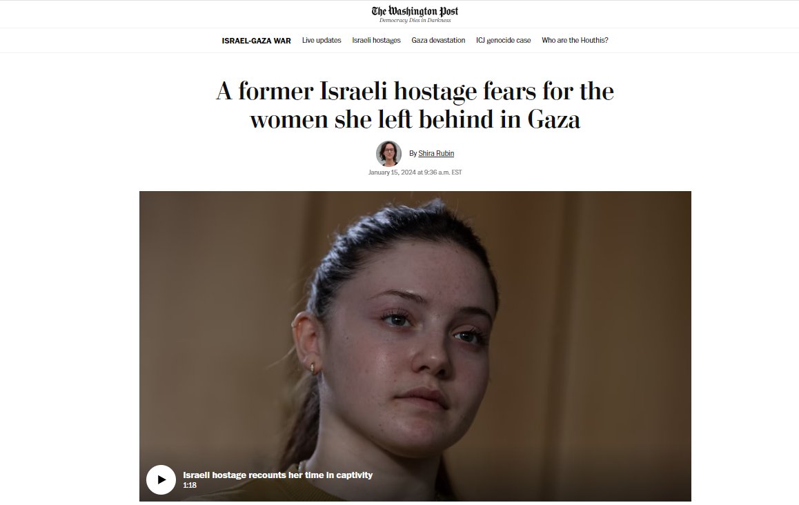 Israel's tweet photo. Imagine being a 17 year old girl kidnapped from your home, after watching your father and sister murdered in front of your eyes. 

Imagine spending nearly two months as a hostage in Gaza, exposed to the most horrific conditions and images. 

Imagine being freed and knowing what the women captives you said goodbye to are facing in Gaza, because you saw it with your own eyes. 

Read every word of Agam Goldstein-Almog's testimony. 

🔗https://t.co/8yJPcZNbyk