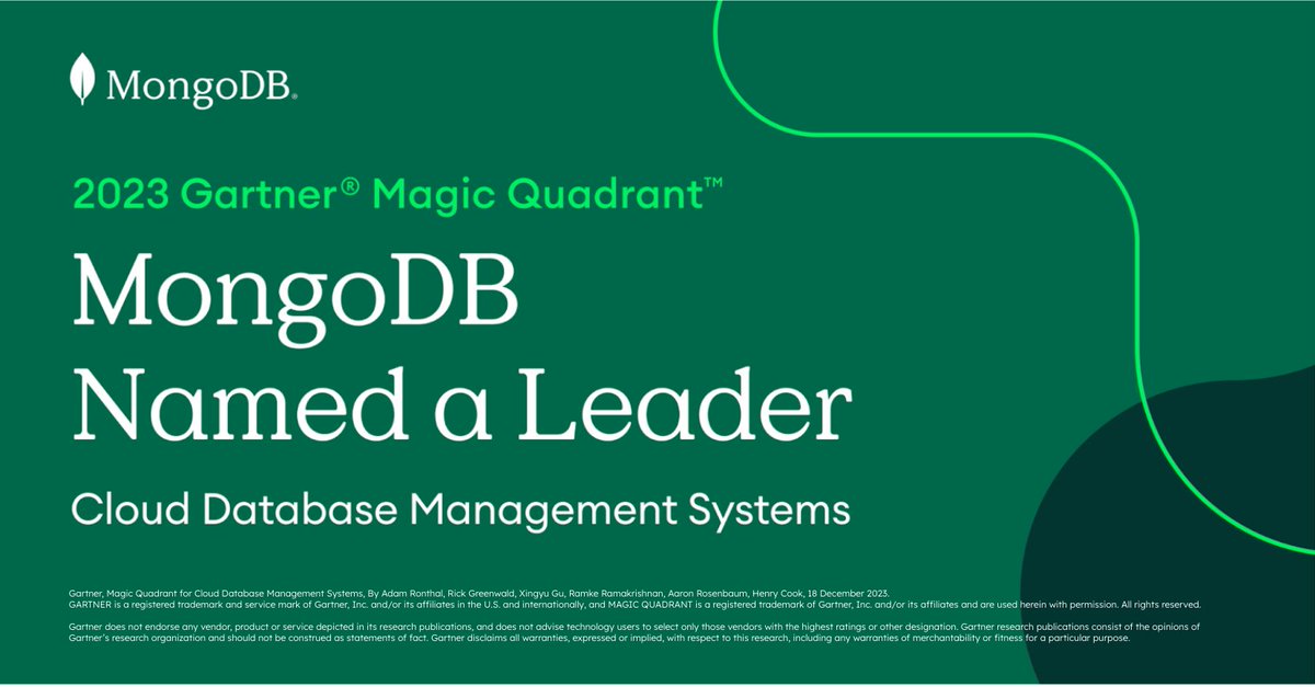 MongoDB's tweet photo. MongoDB named a Leader in the 2023 @Gartner_inc® Magic Quadrant™ for Cloud DBMS, two years running! We believe that this recognition is a testament to our ability to empower innovators to create, transform, and disrupt industries. 🚀
Learn more. ⬇️
https://t.co/fSfXVmRoNp https://t.co/9pBnqeUIP0