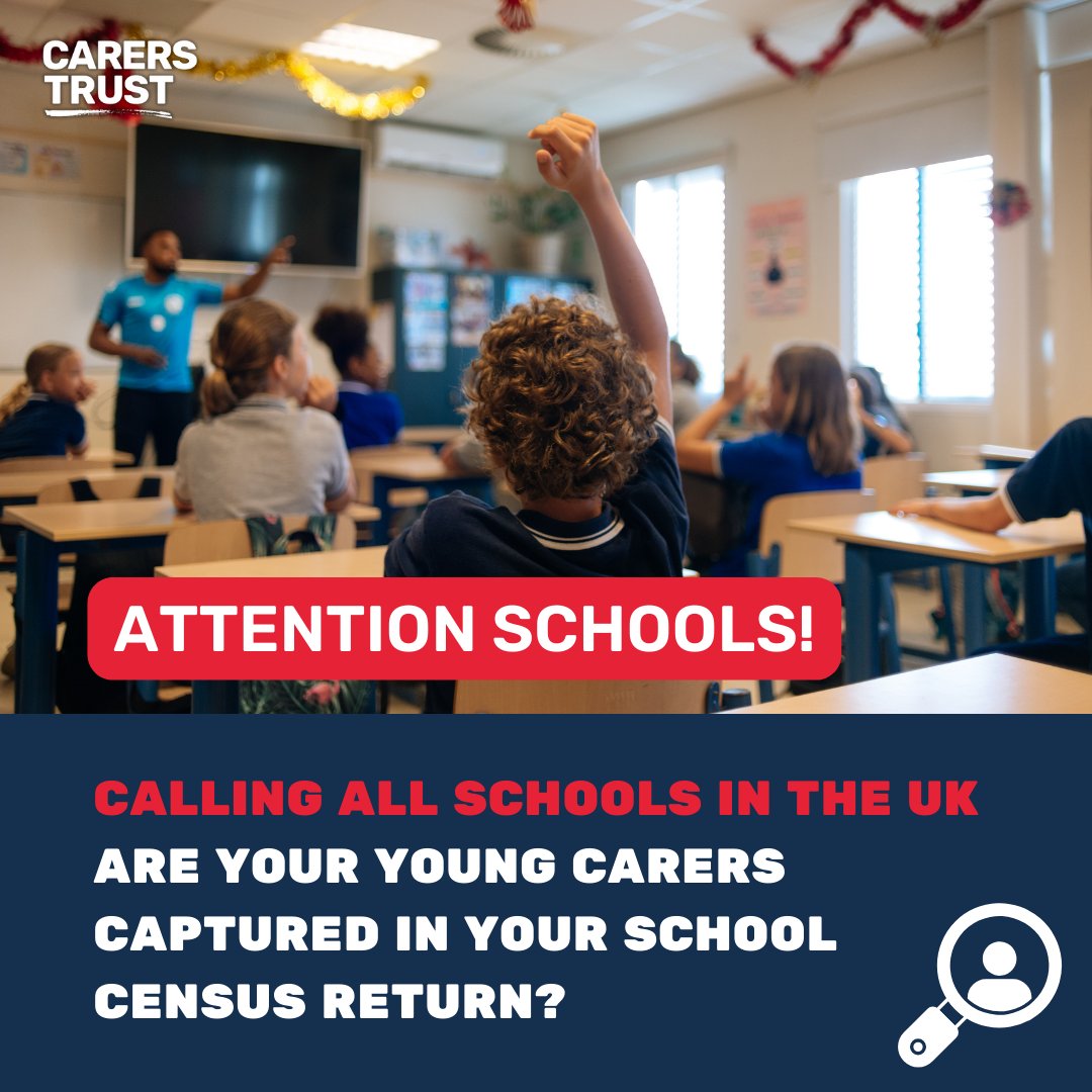 Attention schools! This Thursday is school census day in England. Last census, 78% of schools said they had 0 young carers which is simply not accurate Us, @childrensociety & @mytime_charity have produced a letter for better identification and support - bit.ly/3O9caWb
