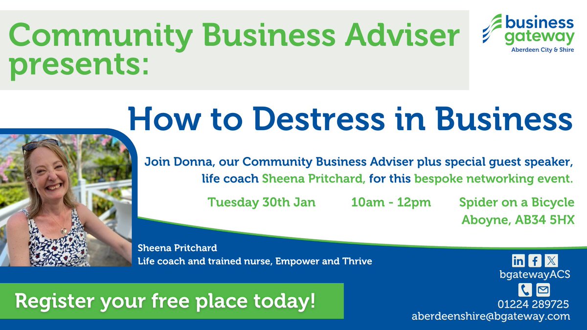Join Donna in #Aboyne with guest speaker Sheena Pritchard, a seasoned life coach. Sheena will guide you through powerful stress-coping techniques designed for busy professionals like you! 🙌 📍 Don't miss out - find out more and book here: ow.ly/gYTs50Qkw8R