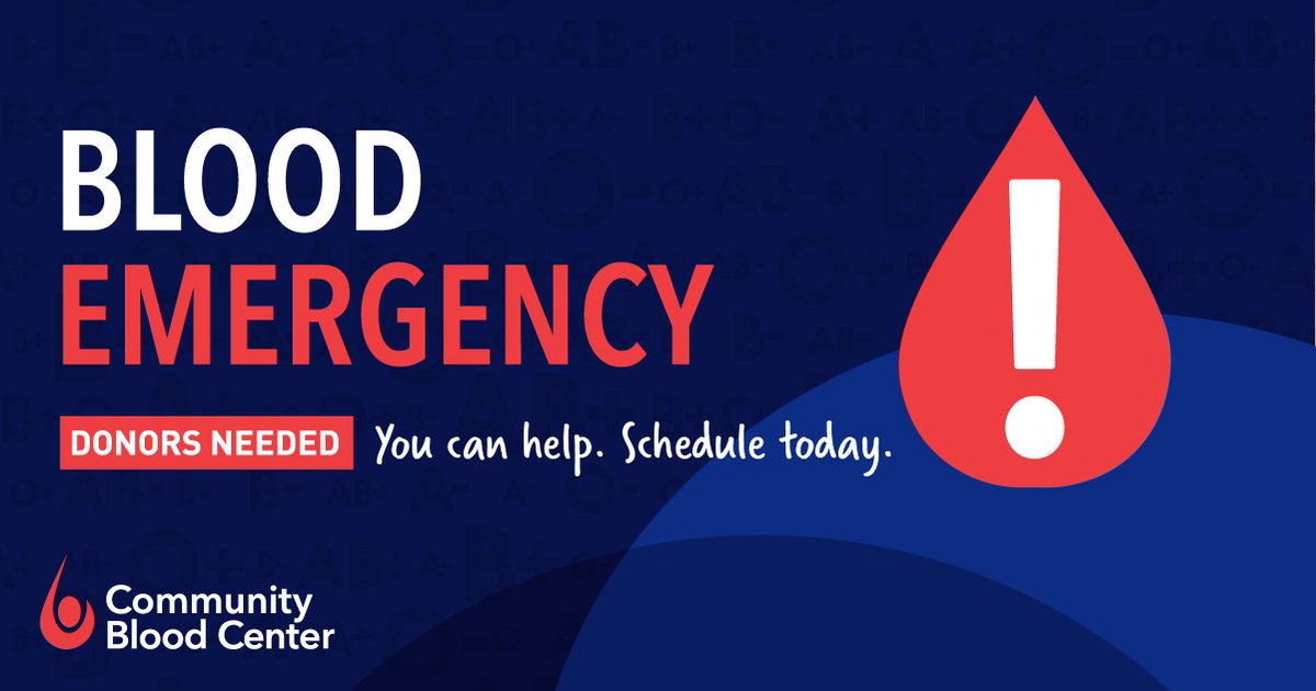 CBC has declared a #bloodemergency, as our region's #bloodsupply is critically low. Hospitals and patients depend on your lifesaving donations.

Everyone has the power to help; please schedule an appointment or walk in to donate today. bit.ly/CBC_ZIPSEARCH