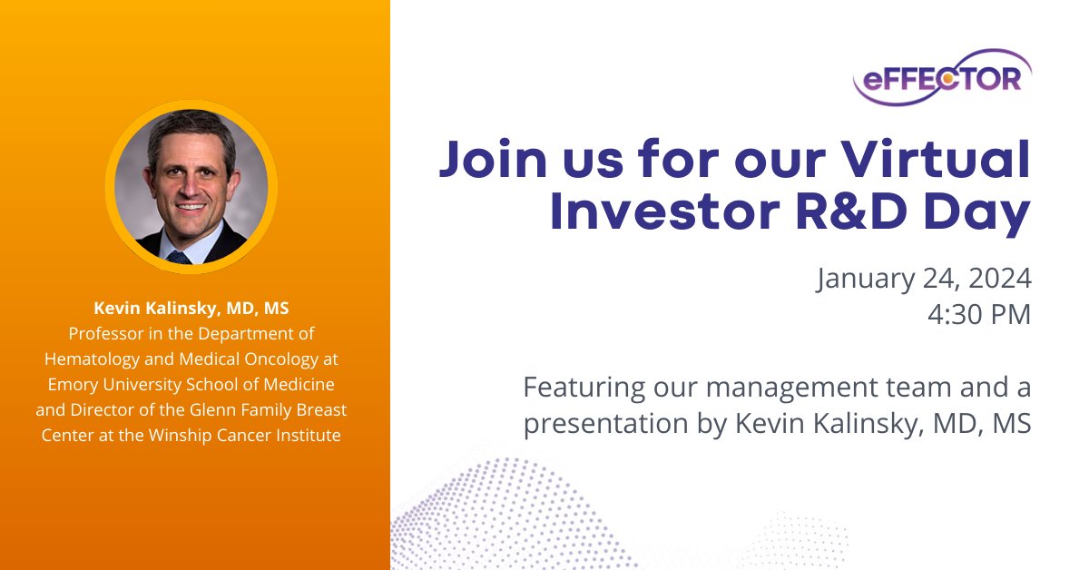 Join us January 24 at 4:30 pm ET for our virtual R&D Day with presentations by our management team & @KalinskyKevin. The event will feature a summary of development progress for tomivosertib & zotatifin and a preview of 2024 milestones. Register now: brnw.ch/21wG7tJ