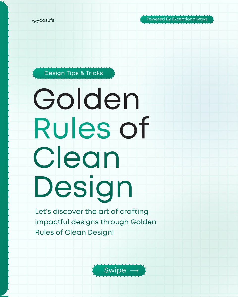 Hi guys, In this post, I'm going to show you the Golden Rules of Clean Design 🎨. Let's get accustomed to the principles shaping clean visuals. We're all learners in the pursuit of design excellence! #design #tips #exceptionalways #designhelp #freetutorial #cleandesign #canva