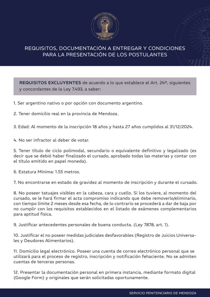 PenitenciariaMz's tweet photo. Requisitos Convocatoria 2024
#SPMza #Inscripciones https://t.co/duEICFOHV9