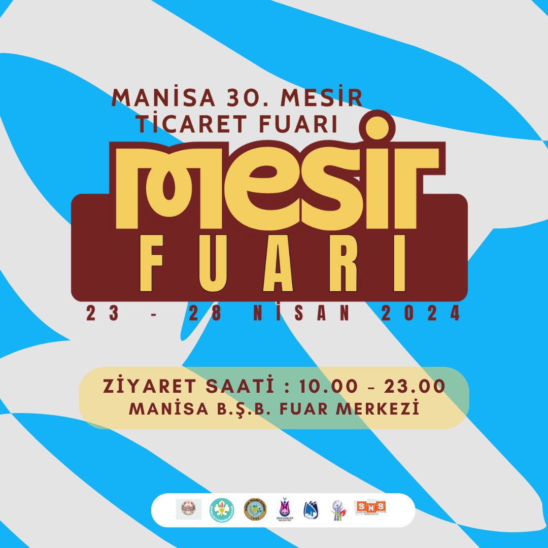 Manisa Mesir Ticaret Fuarı 23 - 28 Nisan 2024 tarihleri arasında Manisa Büyükşehir Belediyesi Fuar Merkezi'nde!
Dört yıllık zorunlu aranın ardından Mesir Fuarı 30. yılına büyük bir heyecanla hazırlanıyor. 
"Geleneksel Buluşmamız"a hazır mısınız?