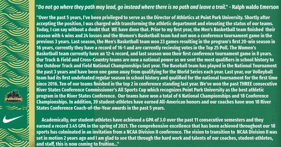 JohnAshaoluAD's tweet photo. Professional Update:  My chapter at Point Park University has come to a close.  Onward and upward.  Stay turned. 

#ChampionshipCulture https://t.co/VVj3URZ61i