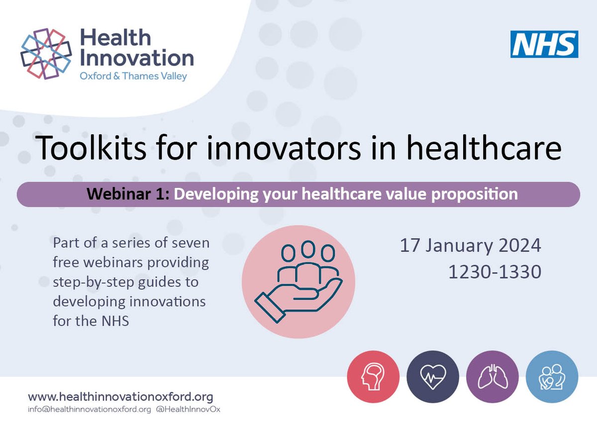 LAST CHANCE TO REGISTER!

Join our free webinar: ‘Developing your healthcare value proposition’ to maximise your innovation’s potential. Wed 17 Jan, 1230-1330.   

Registration required: healthinnovationoxford.org/our-work/our-p…