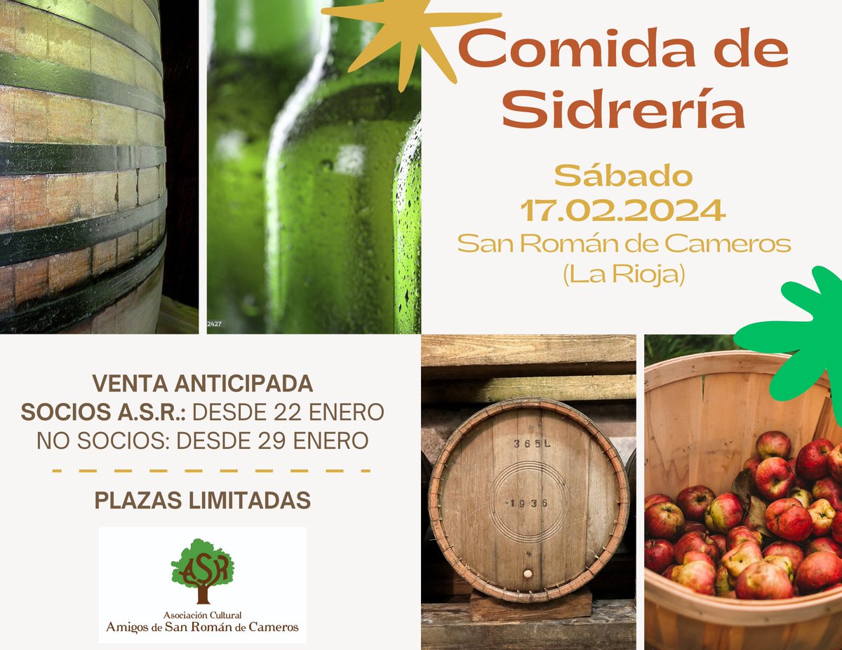 SanRomanCameros's tweet photo. El sábado 17 de febrero celebramos la 2ª Comida de Sidrería en San Román. Reserva preferente para miembros de la Asociación Cultural de Amigos de San Román. Toda la información aquí > https://t.co/VOft7UTFGo #sidrería #comida #larioja #reservalarioja #lariojaapetece #cameros https://t.co/OiHyFtFC8P