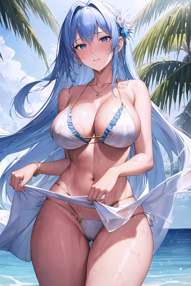 atto_ahiru_tyan's tweet photo. 【リクエスト　ヘルム水着】

左「み、水着ぐらい私でも着れるわ！」
右「ちょ、ちょっと指揮官・・大丈夫？」
２枚なのでお好みを保存ドウゾ。
ヘルムさんは先駆者様がいらっしゃるので作るのｶﾞｸｶﾞｸしてこのくらいに落ち着きました(∩´∀｀)💦

＃ヘルム ＃NIKKE ＃AIアート https://t.co/7FTZGWy2aW