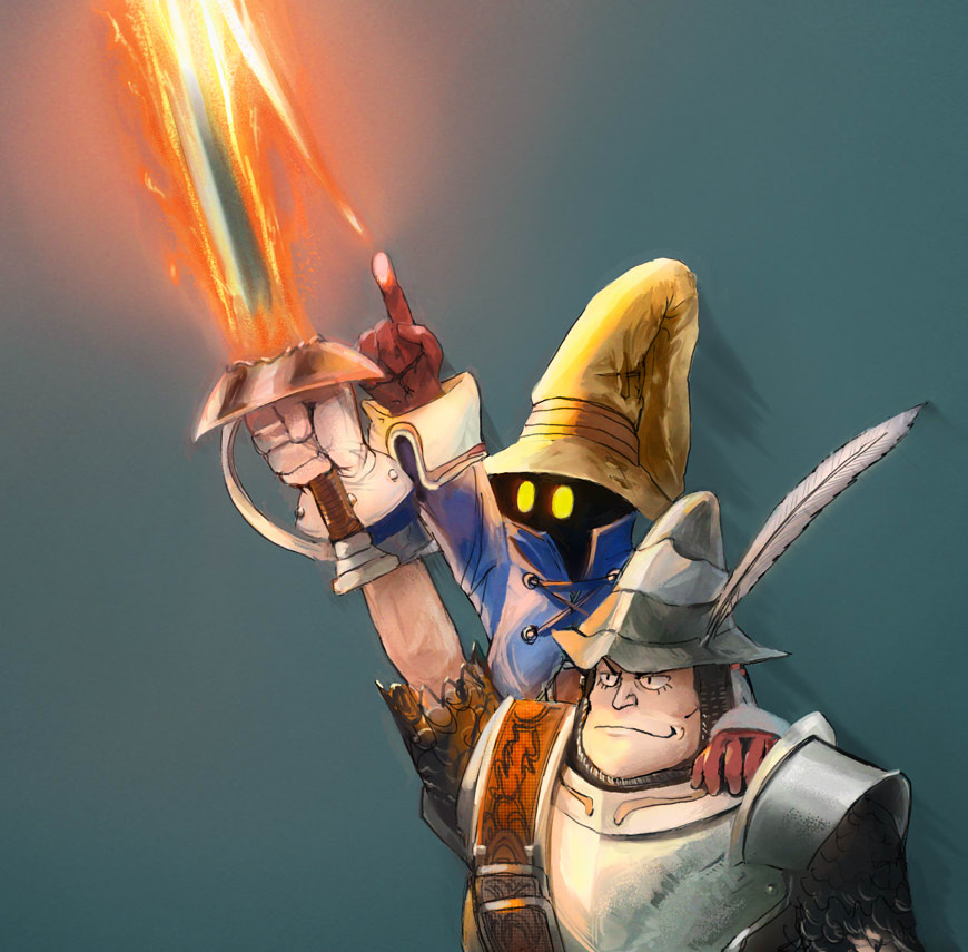 FF9のスタイナーとビビ 作中コンビ技の魔法剣のイメージです