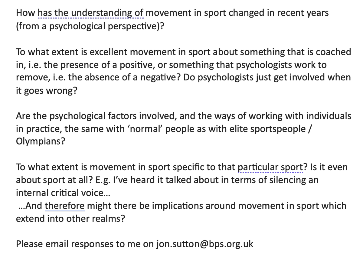 Any sports psychologists out there willing to provide me with some insight / pointers / quotes on these questions? @BPS_DSEP @PeteOlusoga