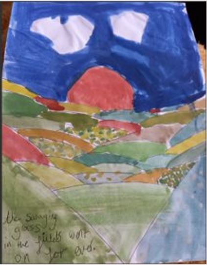 We have a winner! 
A huge CONGRATULATIONS to one of our very special pupils for winning the Somerset Literacy Network's  Ten Tiny Tales competition. 
Our winner's beautiful tiny tale to accompany her stunning artwork was:
The swaying grass in the fields won't go on forever.