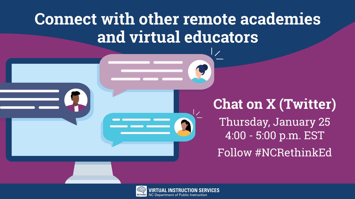 Educator learning communities are a powerful tool.🔌💡 #NCRethinkEd is hosting a chat just for #NorthCarolina virtual and remote academy educators. Mark your calendars for January 25 to collaborate and share lessons learned!
