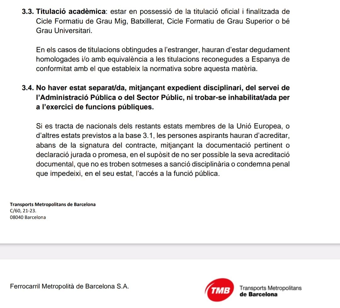 ManuelRubenAbim's tweet photo. Hola @TMB_Barcelona es possible que no es necessiti el català com a requisit per treballar?

Si he fet els estudis a Anglaterra no cal demostrar que tens coneixements de català?

@llenguacat 
@PLlCatalunya 
@mantincelcatala https://t.co/OBLL2Qi9OI