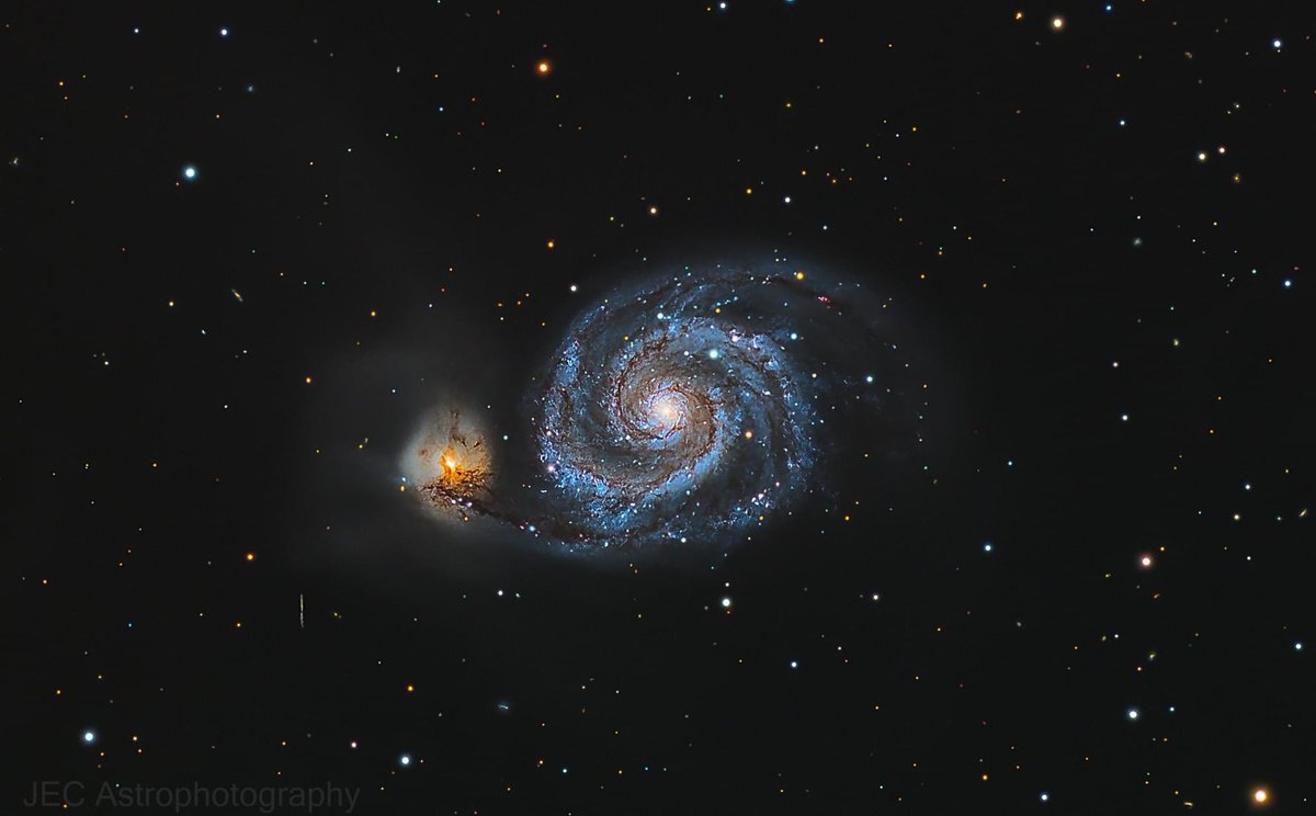 Whirlpool Galaxy, re-process of data from last spring applying some newly learned techniques, I really like the detail in this version, it is slightly cropped. This galaxy lies about 32 million light years away in the constellation Canes Venatici.

My son, Jim Cahill, is an