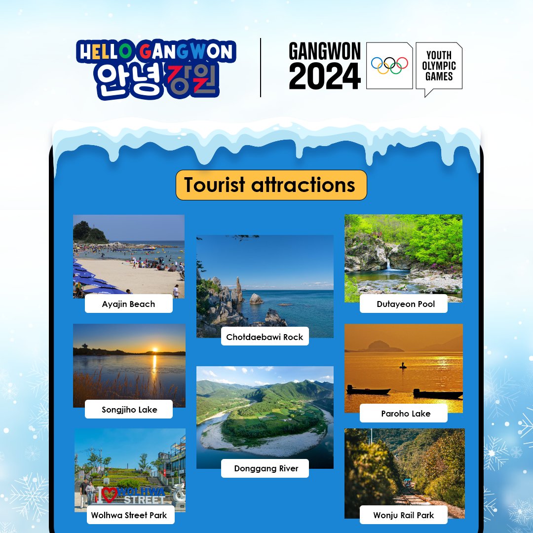 KCCNigeria_'s tweet photo. 🖐Hello Gangwon #안녕강원 Series 2: Gangwon-do
“A place where sunrise and sunset are beautiful and the blue sea and green forest are picturesque”
Swipe to learn about Gangwon, the location of the 2024 Winter Olympics
#Korea #Nigeria #gangwondo #gangwon2024 #winterolympics https://t.co/sr4Dtx1w02