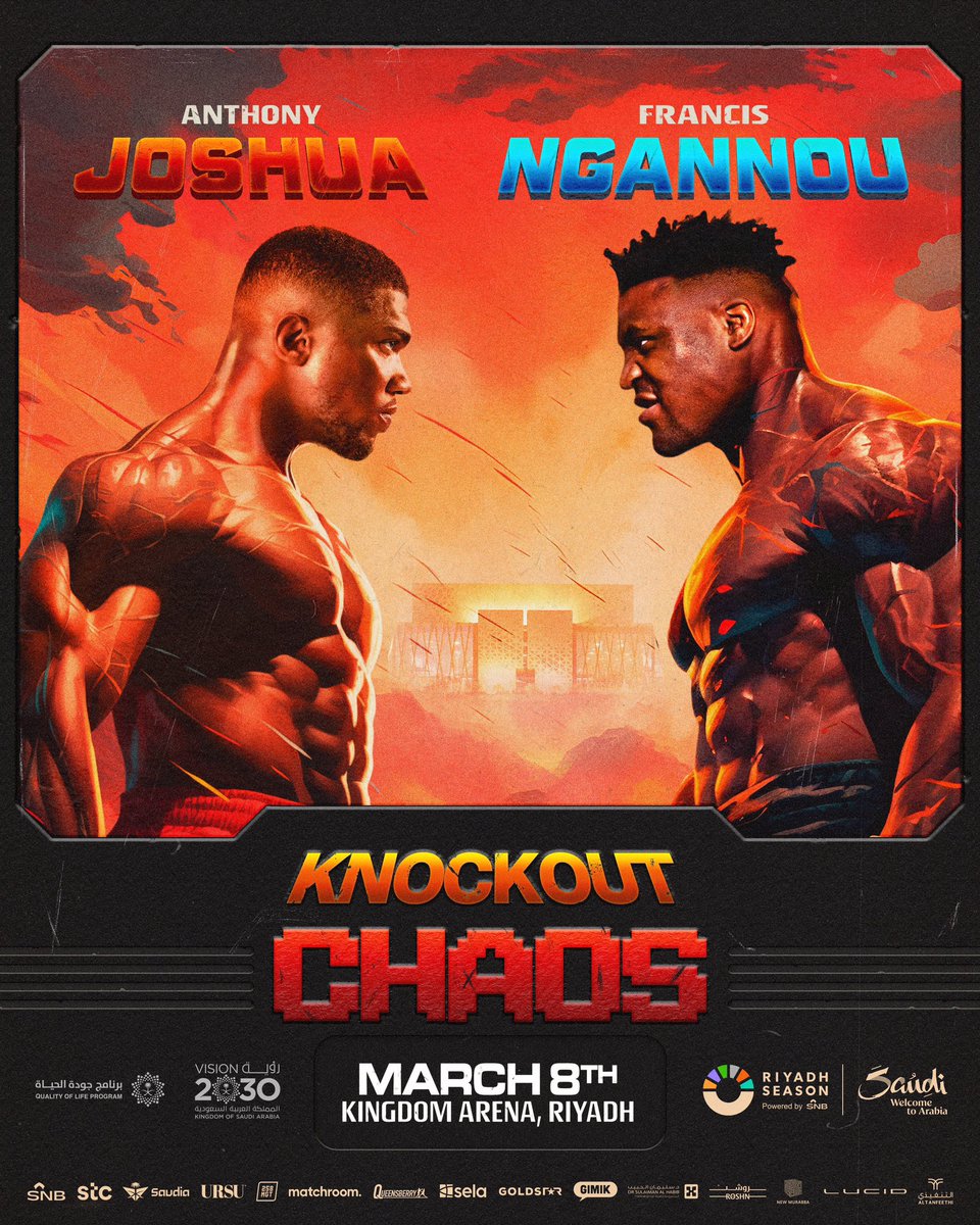 Serious stuff incoming on 8th March 💥🥊

@anthonyjoshua vs @francis_ngannou 🔥

#RiyadhSeason #AJNgannou #Boxing
