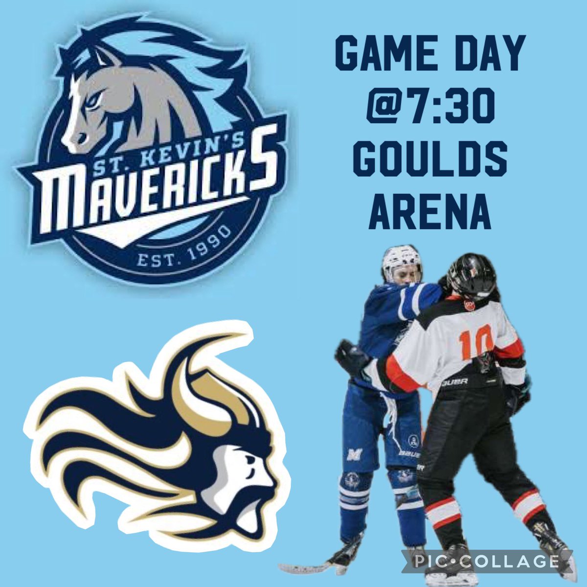 st Kevin’s Mavericks play Gonzaga Vikings tonight puck drop @7:30 📍Goulds arena only 4 regular season games left #dontmissout #bethere #fillbran #beloud #gomavs🏒 #giddyup #bleedblue💙 <a href="/skhmavericks/">St Kevin's High</a>