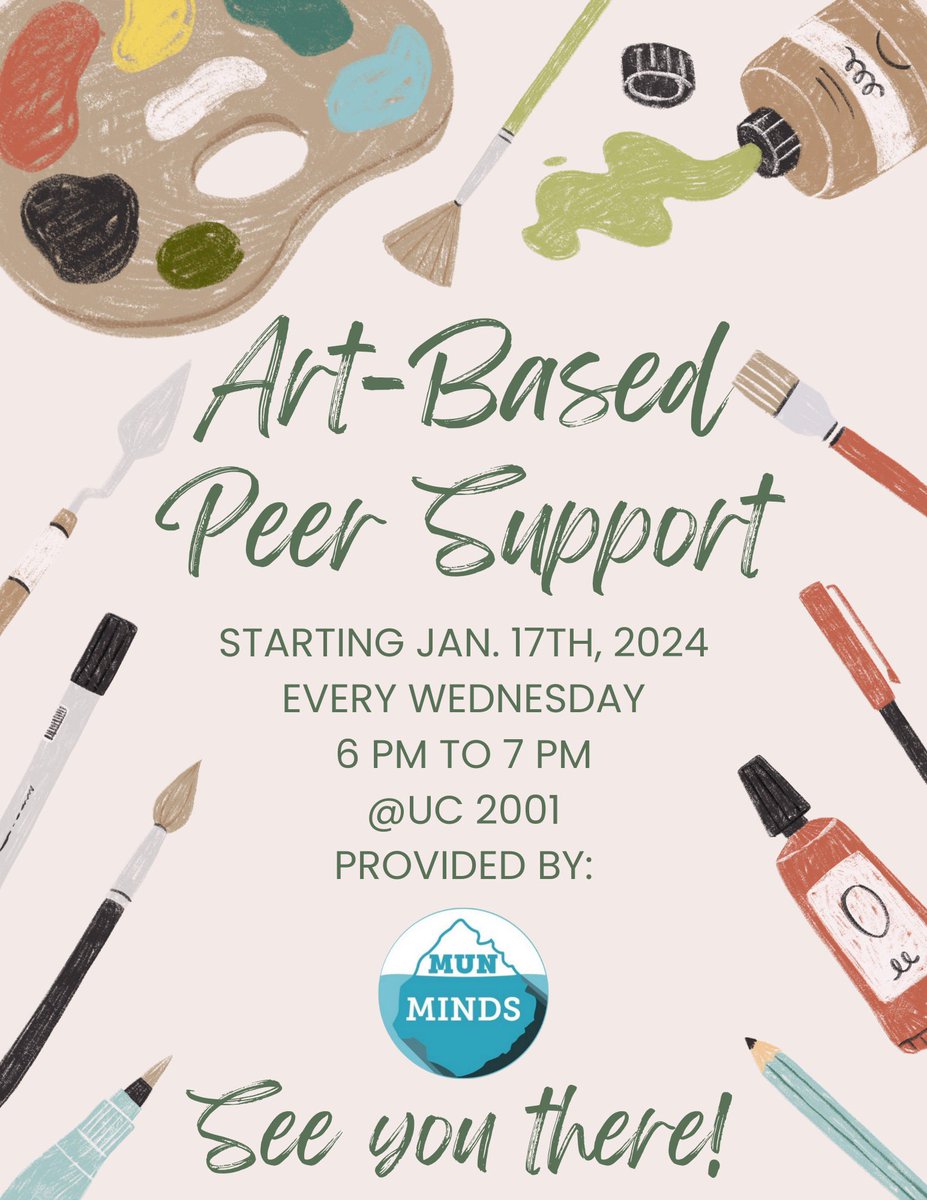 Come join us on Wednesdays for our Art-Based Peer support group. Lots of fun art activities to do! We can’t wait to see you there ☺️ Every Wednesday in UC 2001